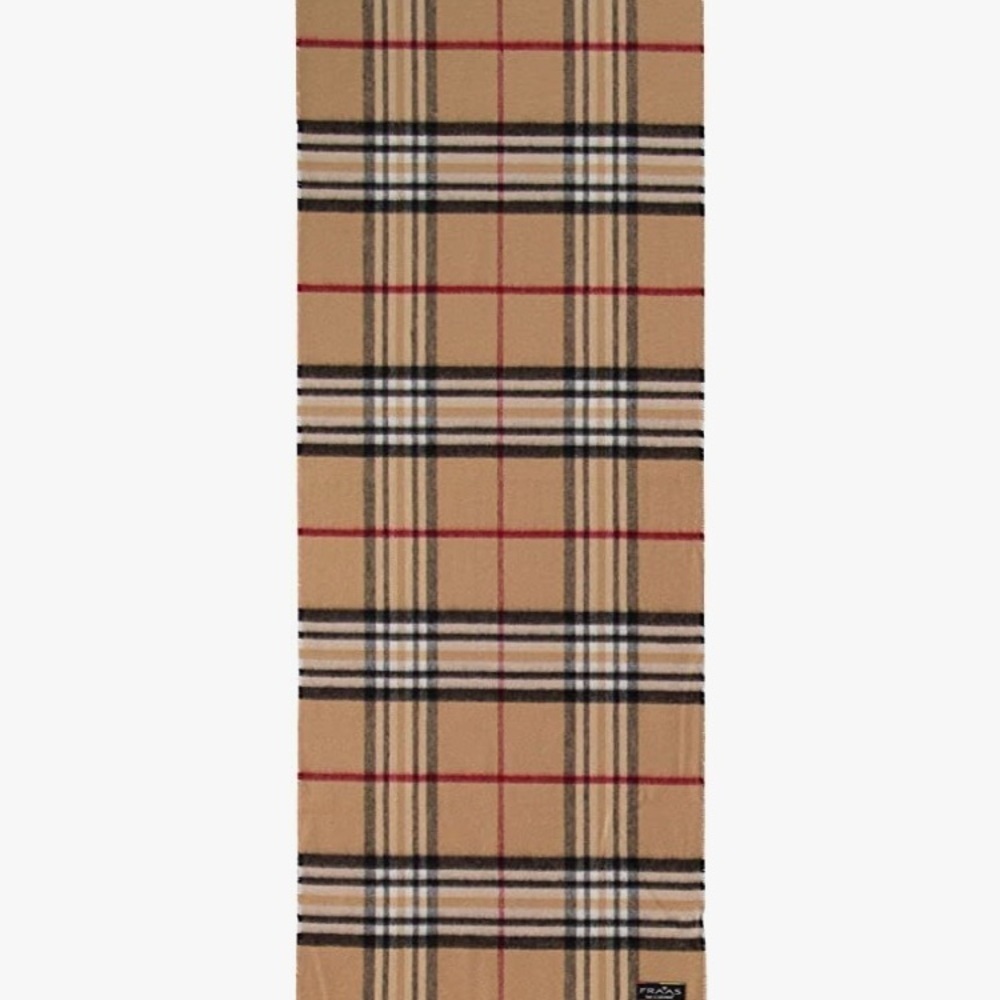 Dillard's plaid fringe classic scarf tan black unisex fall winter - Picture 2 of 8